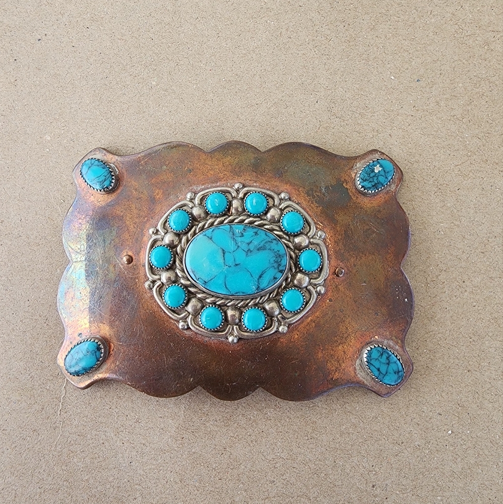 Beautiful Turquoise and Copper Belt Buckle, used. In great condition.
